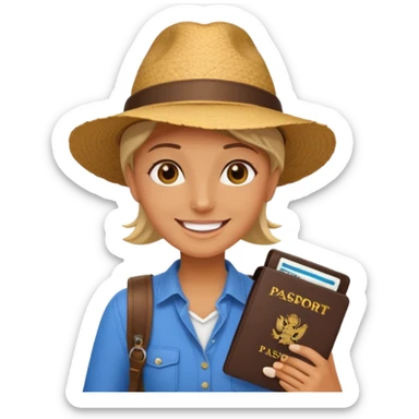 Traveler character with passport sticker