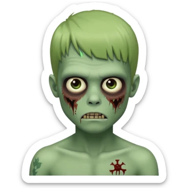 Menino de cabelo liso com franja zumbi sem camisa  sticker