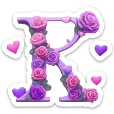 Letter R R R and M M M with roses and hearts of love in purple sticker