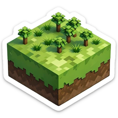 Minecraft grass block, square shape, brown and green, smooth, isometric sticker