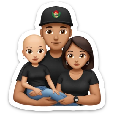 A picture of a tanned couple. the man is a Mexican man with tanned skin, with a bald hair cut wearing a SnapBack hat and a black shirt. the woman on his lap has thick dark brown hair and with big naked boobs that he is grabbing sticker