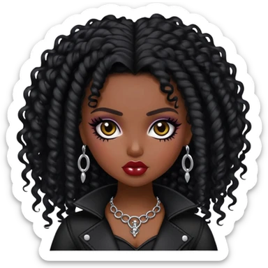 pretty bratz baddie, dark skin, black curly hair, gothic style sticker
