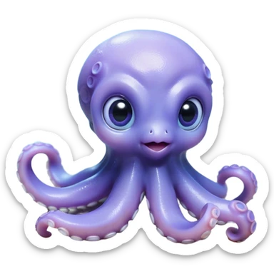 Cinematic Cute Baby Octopus Portrait Emoji, Head tilted slightly in a curious and endearing way, featuring a smooth, rounded light blue-purple body with enormous, sparkling eyes filled with warmth and innocence, delicate tentacles curling playfully, Simplified yet irresistibly adorable features, highly detailed, glowing with a soft, dreamy marine glow, high shine, affectionate and gentle, stylized with a touch of whimsical deep-sea charm, soft glowing outline, capturing the essence of a tiny, inquisitive octopus that looks ready to gently drift into your heart! sticker