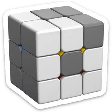 A 3x3 Rubik's Cube in monochromatic grayscale: white, light gray, medium gray, dark gray, black, minimalist iOS emoji style sticker
