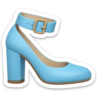Edit the image to depict a light blue high heel shoe with a slightly flatter and very thick heel in the style of Apple emojis. The background should be transparent. sticker