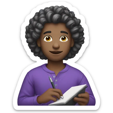 a person using a notebook. that has curlers and wears clothes with purple tones. that he is light skinned and that he is a young man sticker