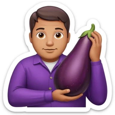large man with his hand on a eggplant  sticker