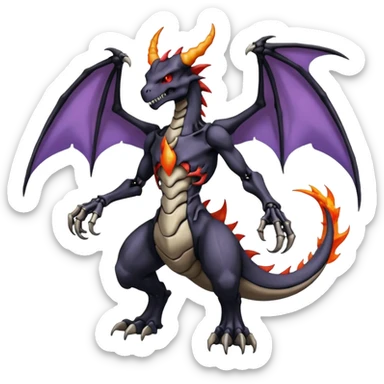 Shiny Horned Badass Edgy Dark Evil Spectral Dusky Spooky Skeletal Cool Hot Stylish Handsome Duskull-Darkrai-Charizard-Genesect-Fakémon-fusion (full body) sticker