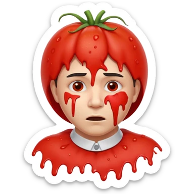 failed stage performer portrait, head and shoulders only, tomato splatters on face, embarrassed expression, torn theater costume collar, dramatic stage makeup, comedy tragedy vibe, 3D cartoon, mobile game icon style, clean background, no text, no watermark
 sticker