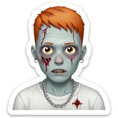 Zombie with freckles white shirt low taper fade haircut silver chain Cuban style sticker