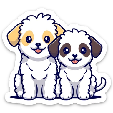 two realistic maltipoo puppies with curly fur sticker