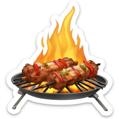 A TUKISH KEBAB MEAT SPIT COOKING IN A WOOD FIRE sticker