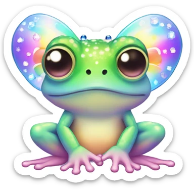 Kawaii rainbow pastel bedazzled frog with butterfly wings sticker