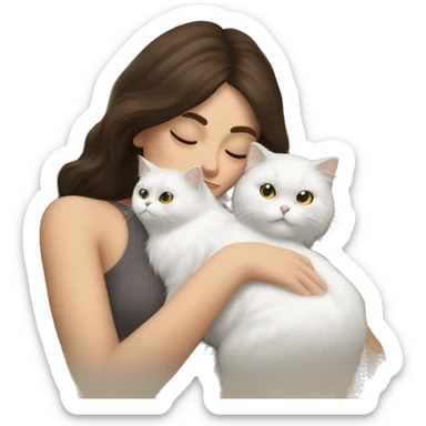 Brunette woman snuggling white Persian cat sticker
