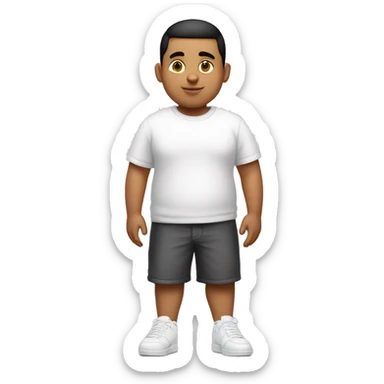 Full body young Hispanic boy that is extremely short and fat with a low taper fade and is wearing a t shirt and white air forces  sticker