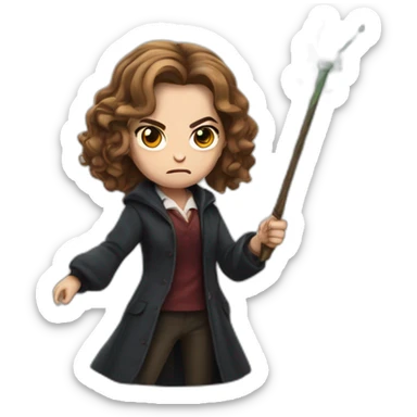 hermione granger holding a wand with an angry face sticker