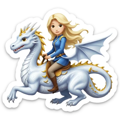 Long blonde hair witch riding white sparkling dragon  sticker