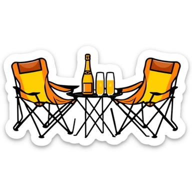 exquisite camping with champagne and fancy camping furniture sticker