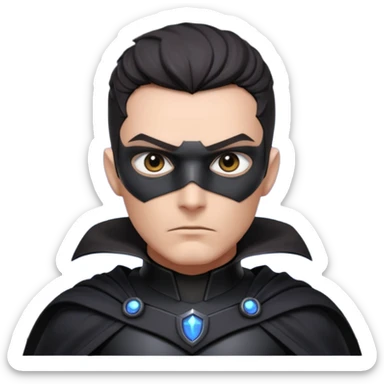 dark sci-fi villain portrait, head and shoulders only, black armor, cape collar, intense eyes, dramatic lighting, 3D cartoon, mobile game icon, clean background, no text
 sticker