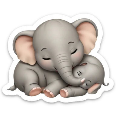 meme-worthy-cute-sleeping-baby-elephant-portrait-emoji,-head-resting-peacefully-with-a-contented-smile,-showcasing-a-delightfully-tiny-build-and-a-luxuriously-soft-gray-hide,-eyes-shut-in-a-serene,-restful-nap,-simplified sticker