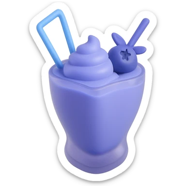 Change the image to a blueberry milkshake theme using cool blue and purple tones. Keep the double straws, heart-shaped glass, and blueberry on top. Remove the background. sticker