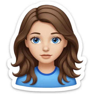 Girl with loose wavy brown hair with white highlights, blue eyes, long lashes, and white/tan skin. sticker