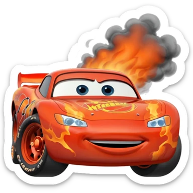 Lightning McQueen surrounded by smoke and magma sticker