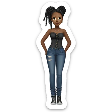 Black girl with braids posing full body jeans corset top sticker