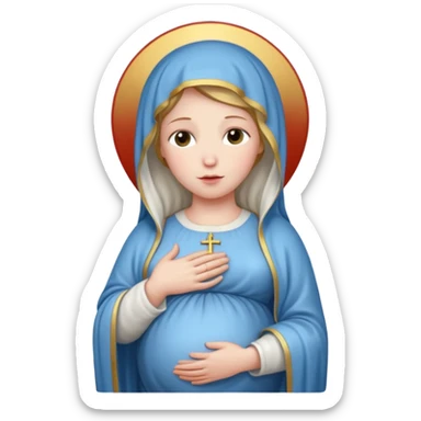A serene biblical illustration of the virgin mary when pregnant sticker