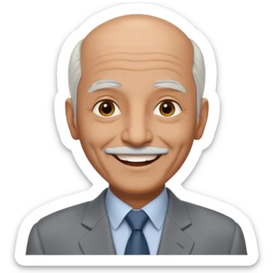 70 yr old man, almost bald, some white hair, pakistani, light grey business suit, big smile, dark skin, no facial hair, less hair
 sticker