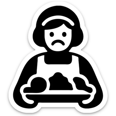 solid black icon of a lunch lady with a tray of unappealing food sticker
