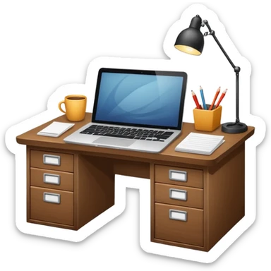 simple emoji of a cozy desk with a paper and a laptop on it sticker