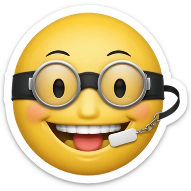 A smiley face wearing a gag and blindfolded sticker
