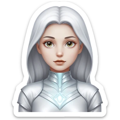 Cinematic, Ultra realistic 32k HD, hauntingly beautiful woman, Balanced features, highly detailed, glowing with silver light, high shine, remembrance, a painting of white silver, fanciful, enchanting, ghostly. The image is so lifelike it feels as though it could leap off the canvas at any moment sticker