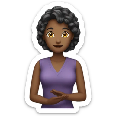 woman presenting sticker