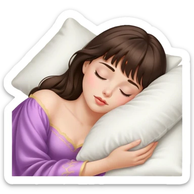 sleeping beauty brunette bangs white girl with a silk pillow sticker