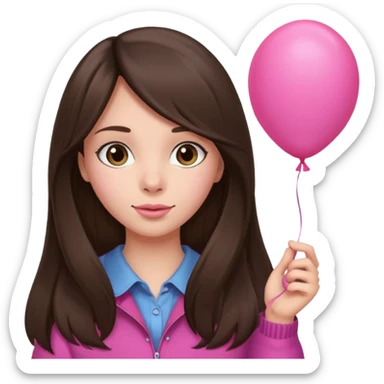 brunette long hair girl with pink baloon sticker