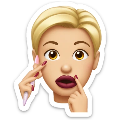 Sassy emoji looking at nails with lips puckered  sticker