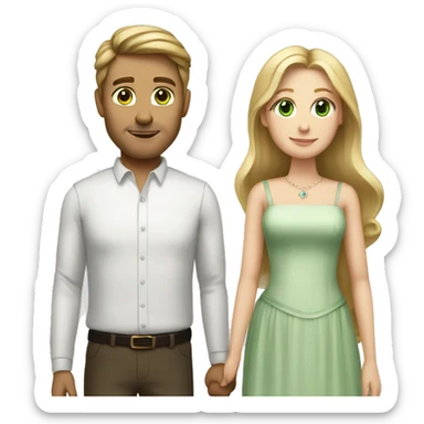 Married couple, the man has brown hair, and the woman has long blonde hair and green eyes sticker