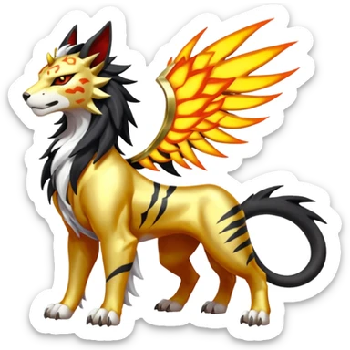 Shiny Glowing Legendary Epic Solgaleo-Pyroar-Torracat-Luxray-Tigress-Houndoom-Liger-Hybrid-Fakemon-hybrid-Creature (full body) sticker