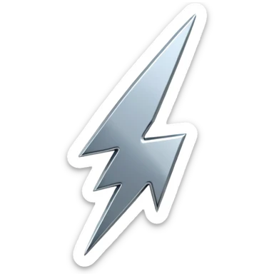 A lightning bolt emoji made of polished silver chrome, sharp yet rounded edges, glossy metallic surface, soft reflections, minimal futuristic design, iOS emoji style, centered, clean white background sticker