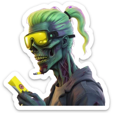 .Zombie_ Smoking Vaporwave black holographic oilslick zombie unicorn yellow caution tape  sticker