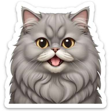 cinematic-adorable-big-eyed-fluffy-grey-persian-cat-portrait-emoji,-head-tilted-playfully-with-a-cute,-exaggerated-yawn,-fluffy-grey,-simplified-yet-irresistibly-cute-features sticker