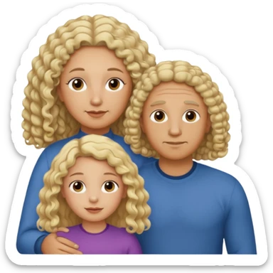 Papá calvo moreno, hija rizada con pelo largo  y mamá rubia pero que no se abracen, la mamá lacia sticker