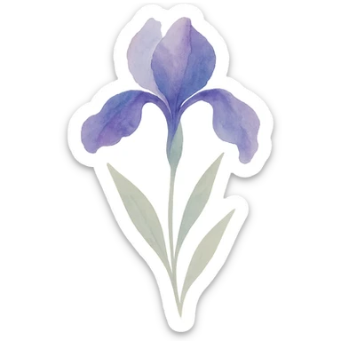 iris flower, flowing brushstrokes, rich purple and blue hues, elegant shape, naturalistic leaves sticker