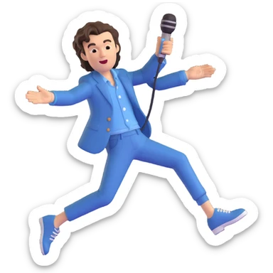 Harry Styles leaping, microphone in hand, modern pop style, lively expression sticker