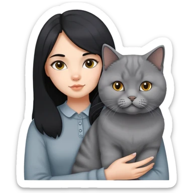 black long hair girl with an british short hair cat sticker
