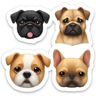 A black pug a chow chow and a fawn french bulldog sticker