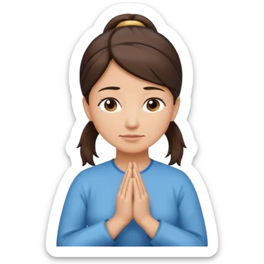 Photo realistic middle aged woman medium dark brown hair in ponytail light medium skin praying sticker