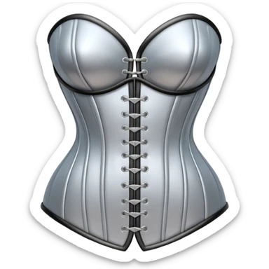 A luxury corset emoji made of silver chrome, smooth metallic curves, minimal fashion silhouette, glossy reflections, sensual high-end aesthetic, iOS emoji style, centered, clean white background sticker